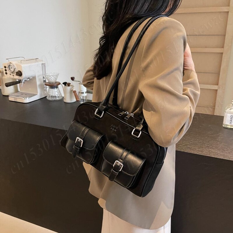 Geantă de umăr vintage pentru femei, din piele PU, geantă de tote ocazională, geantă de mână cu mai multe buzunare, geantă de mână pentru subrat, geantă de lucru pentru călătorie pentru femei