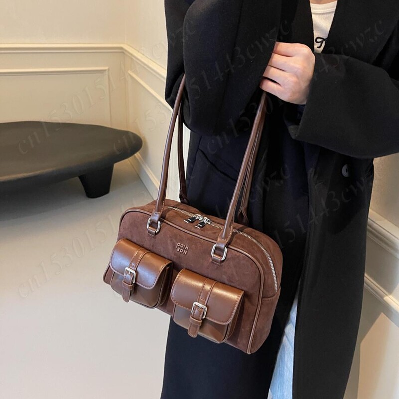 Geantă de umăr vintage pentru femei, din piele PU, geantă de tote ocazională, geantă de mână cu mai multe buzunare, geantă de mână pentru subrat, geantă de lucru pentru călătorie pentru femei