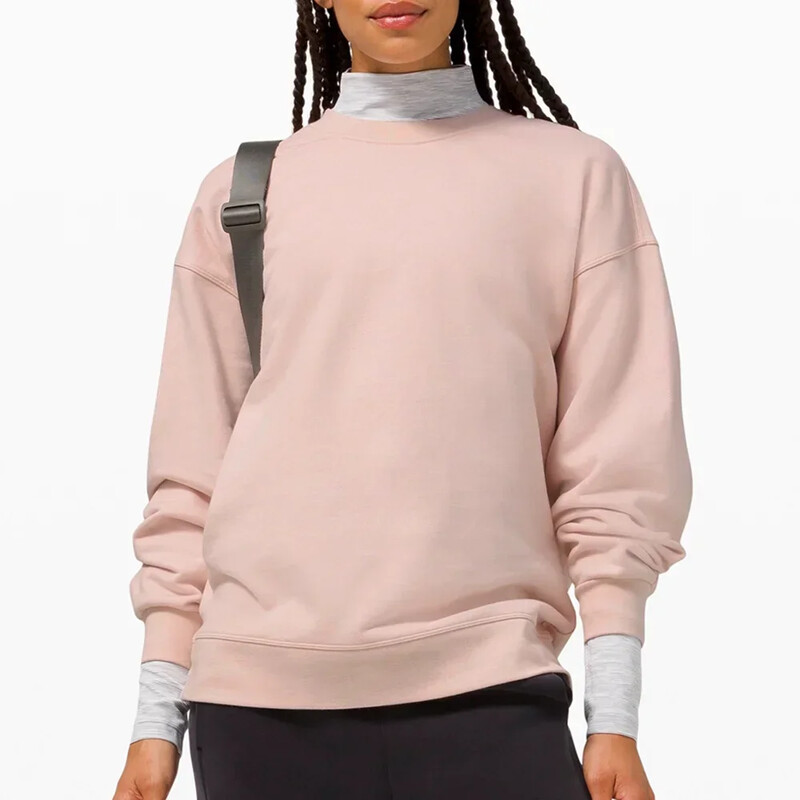 Hanorac oversize Crew Terry, Top pentru antrenament, Croială relaxată, Mânecă lungă, Șolduri acoperite, Casual, Monocromatic, Mișcare Wea