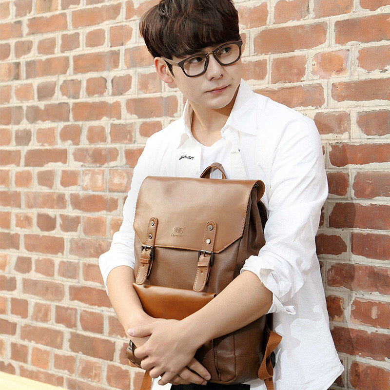 Három dobozos márka bőr férfi vintage hátizsákok alkalmi naptáskák tinédzser laptop válltáska Koreai utazó hátizsák Mochila
