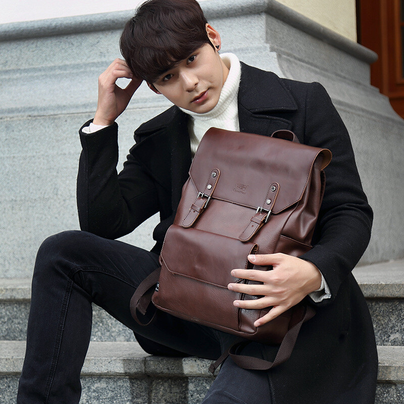 Három dobozos márka bőr férfi vintage hátizsákok alkalmi naptáskák tinédzser laptop válltáska Koreai utazó hátizsák Mochila