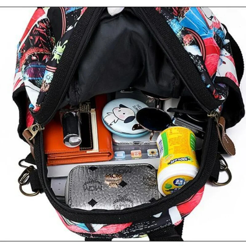 Rucsac de mare capacitate pentru femei, cu imprimeu multifuncțional, din pânză Oxford, pachet de umăr, geantă de călătorie pentru petrecerea timpului liber, ghiozdan din pânză pentru studenți