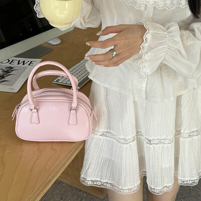 Geantă pătrată mică argintie Geantă de mână din PU Geantă de bowling Geantă casual pentru femei Boston Commuter