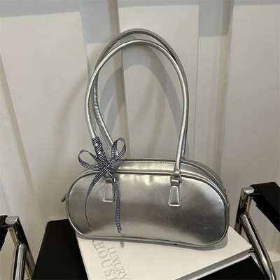 Geantă de argint de mare capacitate Geantă portabilă pentru pernă pentru femei Geantă de umăr perfectă pentru subrat Geanta de mână pentru femei Genți de transport Boston ocazionale