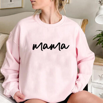 Суичър Mama Crewneck Пуловер Mama Pregnancy Reveal Top Pregnant Announce Hoodie Gift for Mom Дамски суичъри Пуловери