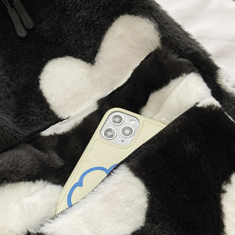 Rucsac de pluș cu imprimare inimă pentru fată Rucsaci drăguț pufos de iarnă Genți de școală pentru copii, cadou pentru copii, geantă de carte Mochilas Para Mujer