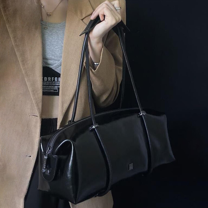 Geanta de mână vintage Boston pentru femei, din piele PU, pentru motocicletă, geantă de umăr, de capacitate mare, șic, la subrat, geantă neagră de înaltă calitate