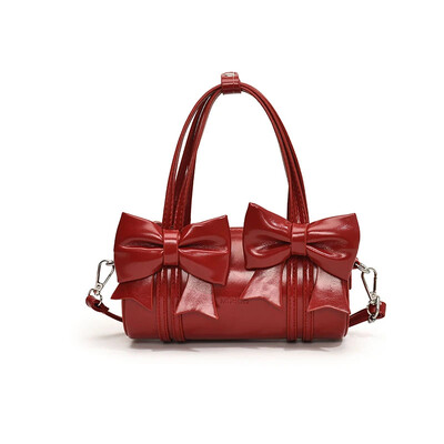 Izsmalcinātas Bow Glossy PU Boston plecu un Crossbody somas Divu izmēru Sense of Luxury Cute Sieviešu rokassomas 2025 Designer Style