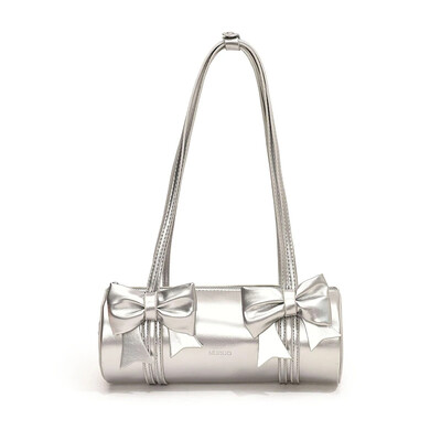 Izsmalcinātas Bow Glossy PU Boston plecu un Crossbody somas Divu izmēru Sense of Luxury Cute Sieviešu rokassomas 2025 Designer Style