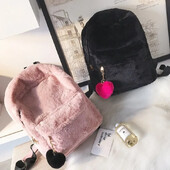 1 rucsac drăguț pentru femei de pluș din blană artificială, cu pandantiv inimă, rucsac moale, mini rucsac