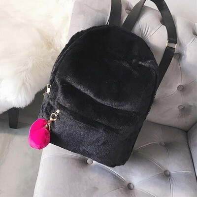 1 rucsac drăguț pentru femei de pluș din blană artificială, cu pandantiv inimă, rucsac moale, mini rucsac