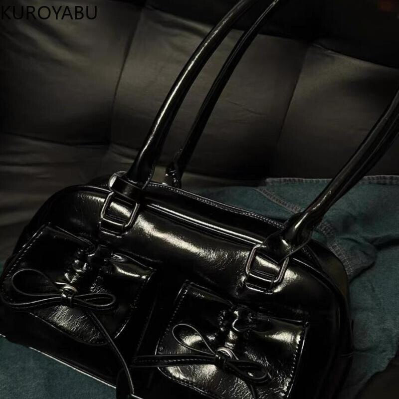 Genți de tote Boston din piele PU cu fundă pentru femei coreeane, genți de umăr de modă Y2k, de culoare solidă, la modă, genți de mână pentru subrat, Bolsas Mujer