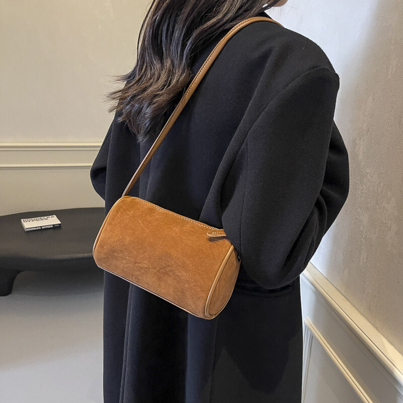 Genți de umăr Boston solide de modă, piele de căprioară artificială, simple, de înaltă calitate, compacte, versatile, genți crossbody pentru femei, 2024, ocazional, la reducere