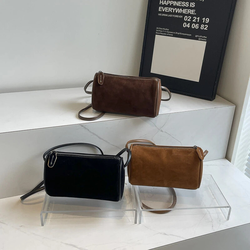 Genți de umăr Boston solide de modă, piele de căprioară artificială, simple, de înaltă calitate, compacte, versatile, genți crossbody pentru femei, 2024, ocazional, la reducere