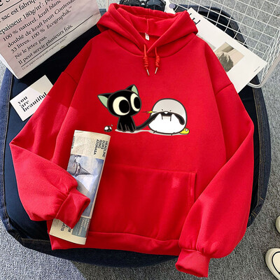 Luo Xiao Hei Cat Anime Imprimare Hanorace LuoXiaoHei Manga Hanorace cu desene animate Kawaii Fete Pulovere casual de iarnă Îmbrăcăminte pentru femei