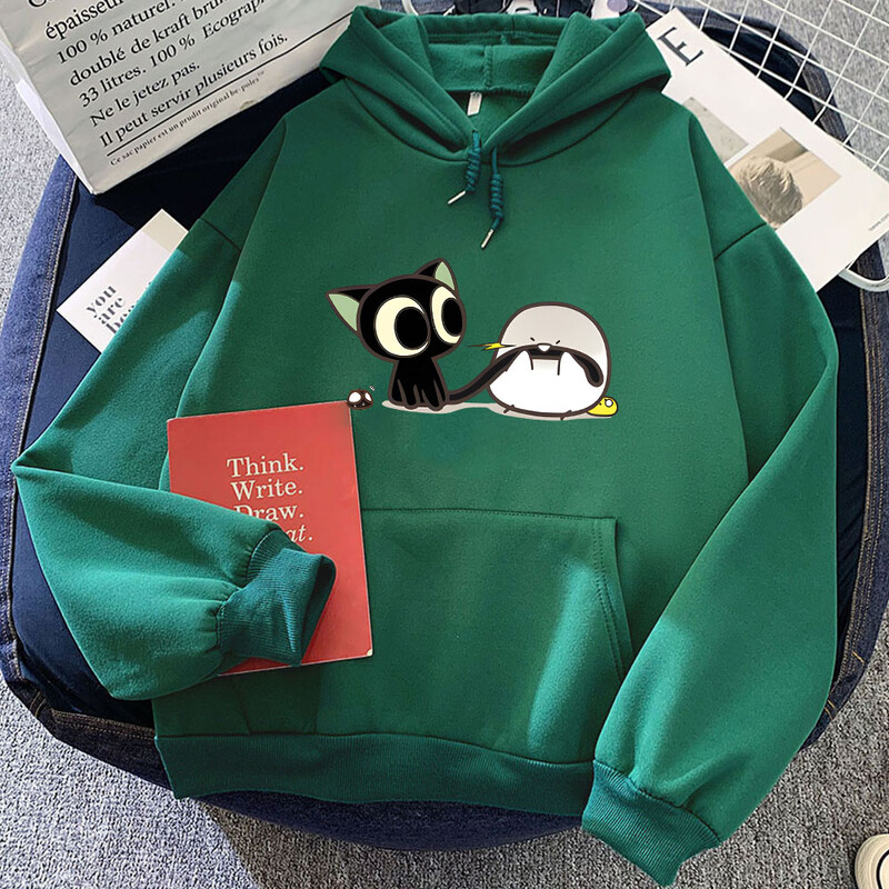 Luo Xiao Hei Cat Anime Imprimare Hanorace LuoXiaoHei Manga Hanorace cu desene animate Kawaii Fete Pulovere casual de iarnă Îmbrăcăminte pentru femei