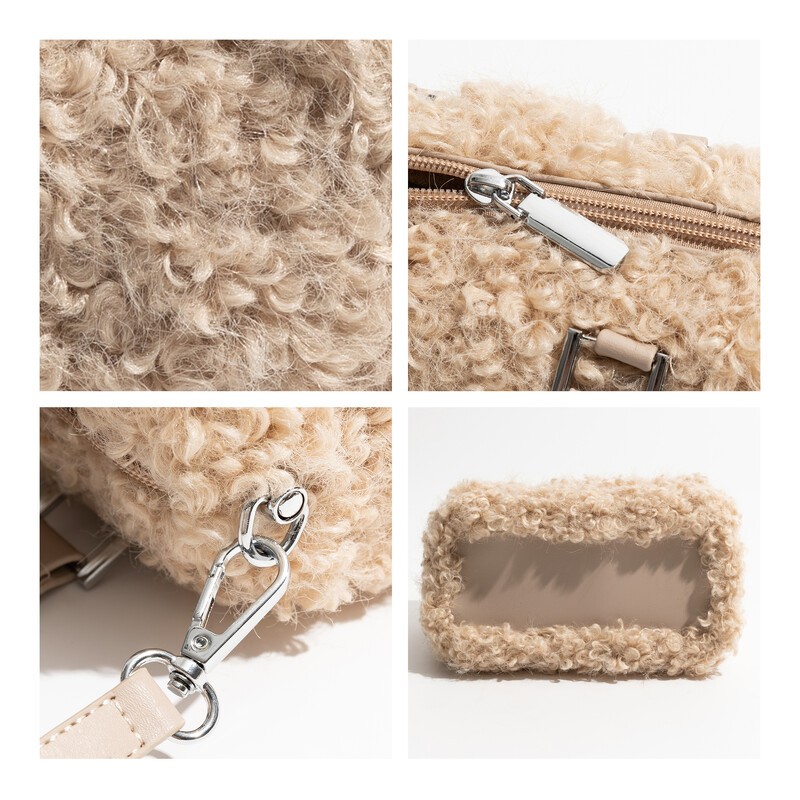 MABULA Ženske zimske spojke Dizajnerska ženska ručna torba Topla pahuljasta janjeća vunena torba na rame Ženska svestrana mala torbica preko ramena