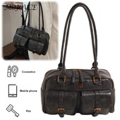 Bostonas soma sievietēm ar vairākām kabatām padušu soma PU ādas vintage plecu soma Sajūga soma ceļojumu darbam