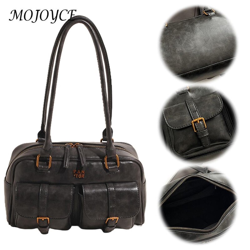 Bostonas soma sievietēm ar vairākām kabatām padušu soma PU ādas vintage plecu soma Sajūga soma ceļojumu darbam