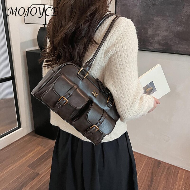 Bostonas soma sievietēm ar vairākām kabatām padušu soma PU ādas vintage plecu soma Sajūga soma ceļojumu darbam