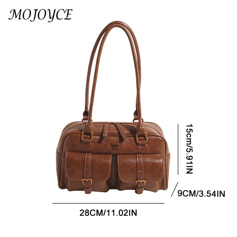 Bostonas soma sievietēm ar vairākām kabatām padušu soma PU ādas vintage plecu soma Sajūga soma ceļojumu darbam
