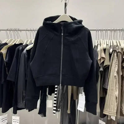 Korejska modna ženska odjeća za jogu Jednobojna majica s kratkim rukavima Verzija 2000. Ležerna majica s kapuljačom s patentnim zatvaračem Gym Wear dugih rukava Jakna s patentnim zatvaračem