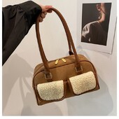 Super zgodna mala torba od antilopa koja blokira boje 2024. Nova jesen i zima Svestrana torba ispod pazuha na jedno rame Ručna torba Boston