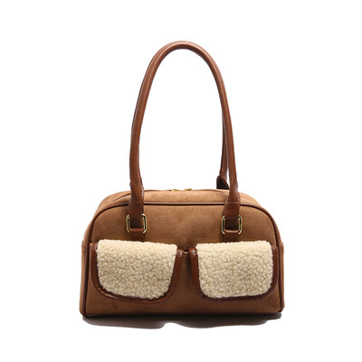 Super zgodna mala torba od antilopa koja blokira boje 2024. Nova jesen i zima Svestrana torba ispod pazuha na jedno rame Ručna torba Boston