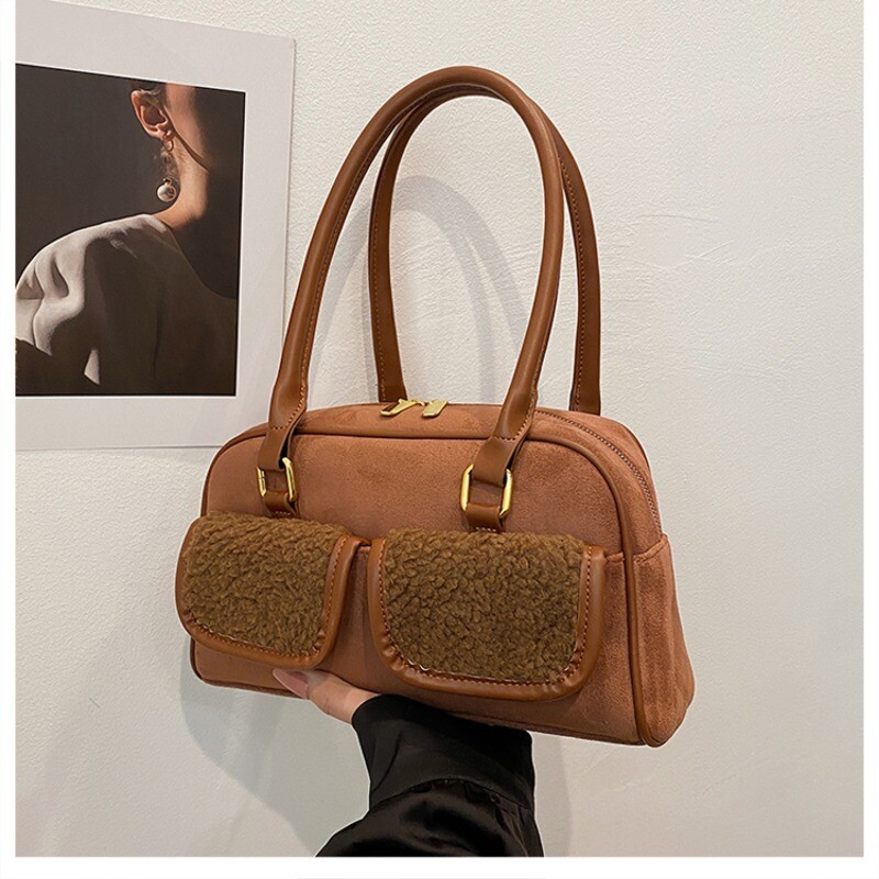 Super zgodna mala torba od antilopa koja blokira boje 2024. Nova jesen i zima Svestrana torba ispod pazuha na jedno rame Ručna torba Boston