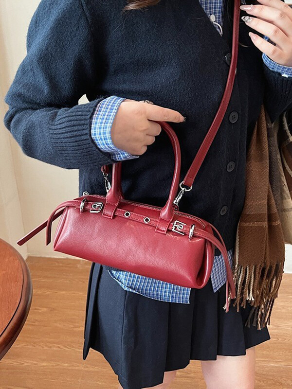 Geantă de umăr roșie sub braț femei 2025 de primăvară noua modă coreeană geantă de mână retro cu curea de umăr elegantă geantă de navetă Tendințe stradale