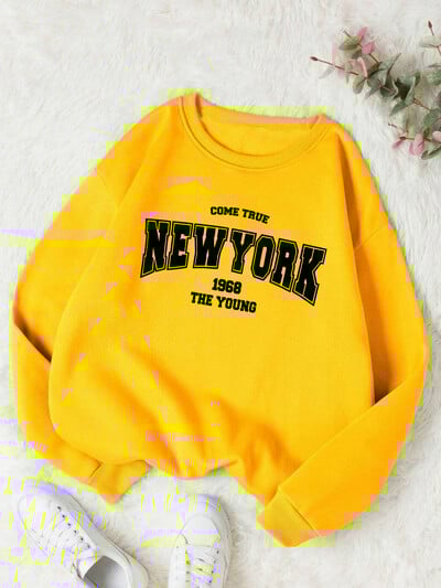 Hanorac pentru femei New York 1968, cu litere negre, cu capota, cu capota sportivă, ocazional de iarnă, pulover din lână, cu decolteu, roșu, îmbrăcăminte de stradă