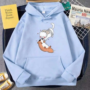 TGCF Fox and Ferret Hoodie Tian Guan Ci Fu Kawaii Print Hoodie Harajuku Aesthetic Man Women Cartoon Graphic Winter Sweatshirts