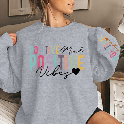 Hanorace de damă Afirmații pozitive Life Mind Vibes Imprimare Pulovere cu gâtul turnat Pulovere supradimensionate cu mâneci lungi
