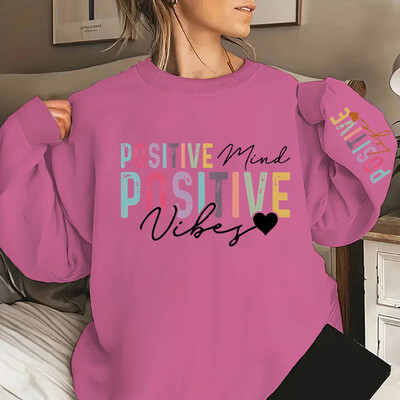 Hanorace de damă Afirmații pozitive Life Mind Vibes Imprimare Pulovere cu gâtul turnat Pulovere supradimensionate cu mâneci lungi
