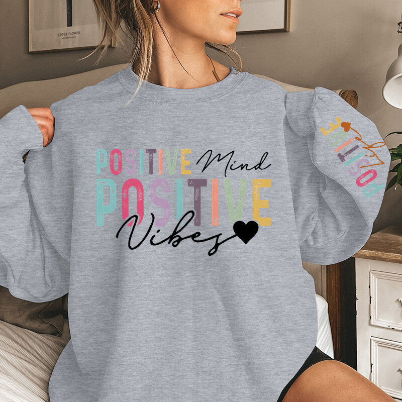 Hanorace de damă Afirmații pozitive Life Mind Vibes Imprimare Pulovere cu gâtul turnat Pulovere supradimensionate cu mâneci lungi