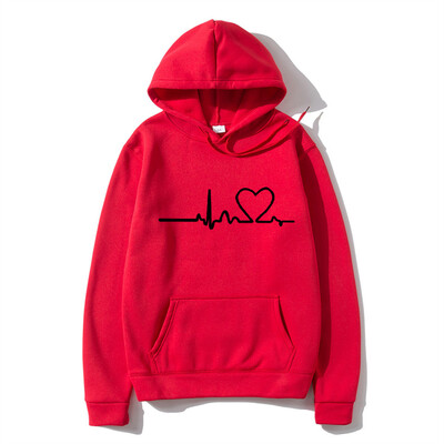 Hanorac casual pentru femei, toamnă/iarnă, imprimeu cu bătăi de inimă, pentru bărbați, cu glugă, cu glugă, hanoracă pentru femeie Top Streetwear