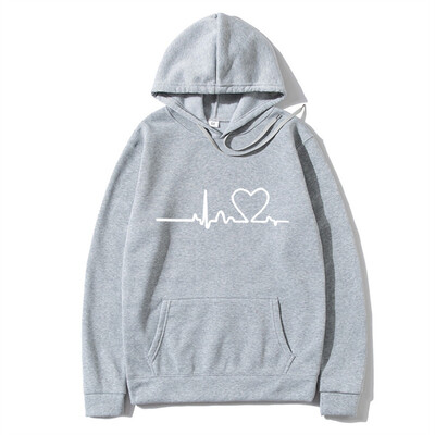 Hanorac casual pentru femei, toamnă/iarnă, imprimeu cu bătăi de inimă, pentru bărbați, cu glugă, cu glugă, hanoracă pentru femeie Top Streetwear