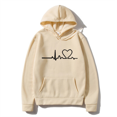 Hanorac casual pentru femei, toamnă/iarnă, imprimeu cu bătăi de inimă, pentru bărbați, cu glugă, cu glugă, hanoracă pentru femeie Top Streetwear