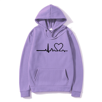 Hanorac casual pentru femei, toamnă/iarnă, imprimeu cu bătăi de inimă, pentru bărbați, cu glugă, cu glugă, hanoracă pentru femeie Top Streetwear
