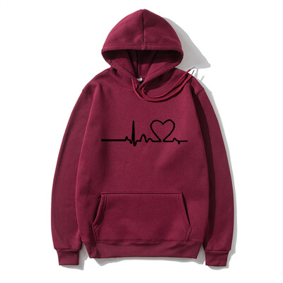 Hanorac casual pentru femei, toamnă/iarnă, imprimeu cu bătăi de inimă, pentru bărbați, cu glugă, cu glugă, hanoracă pentru femeie Top Streetwear
