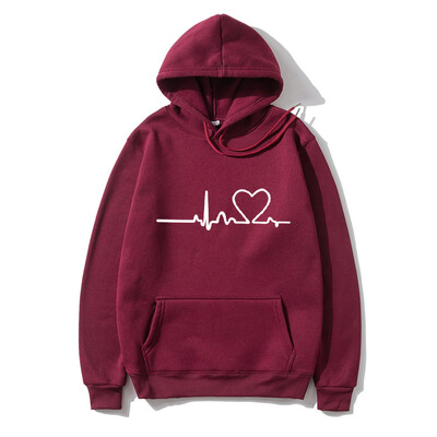 Hanorac casual pentru femei, toamnă/iarnă, imprimeu cu bătăi de inimă, pentru bărbați, cu glugă, cu glugă, hanoracă pentru femeie Top Streetwear