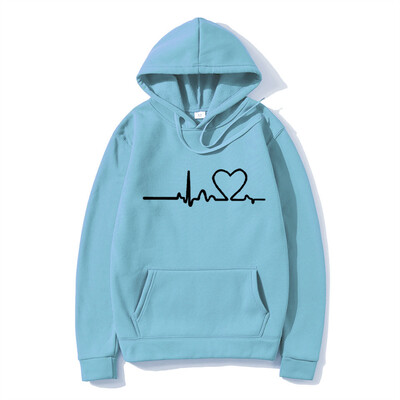 Hanorac casual pentru femei, toamnă/iarnă, imprimeu cu bătăi de inimă, pentru bărbați, cu glugă, cu glugă, hanoracă pentru femeie Top Streetwear