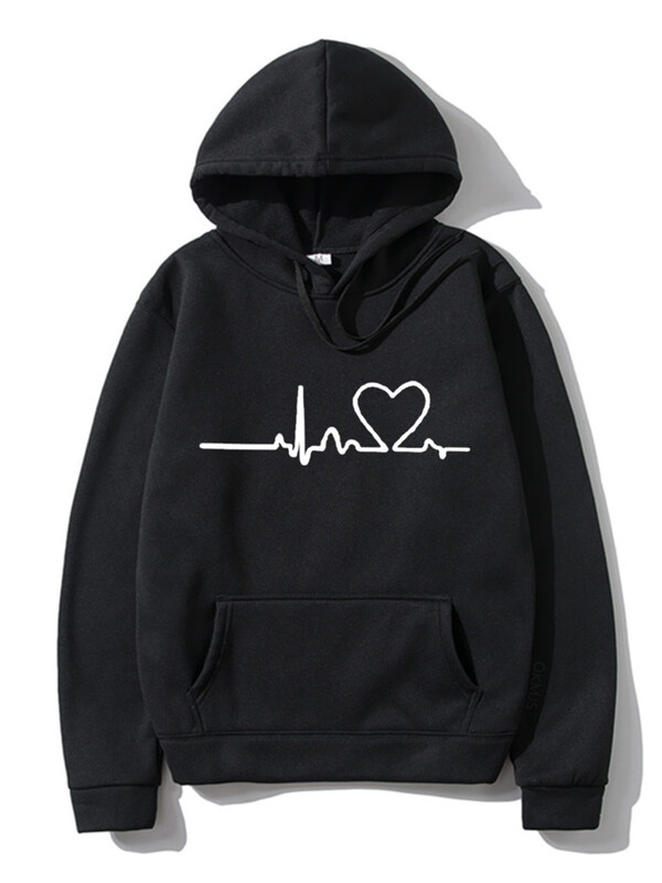 Hanorac casual pentru femei, toamnă/iarnă, imprimeu cu bătăi de inimă, pentru bărbați, cu glugă, cu glugă, hanoracă pentru femeie Top Streetwear