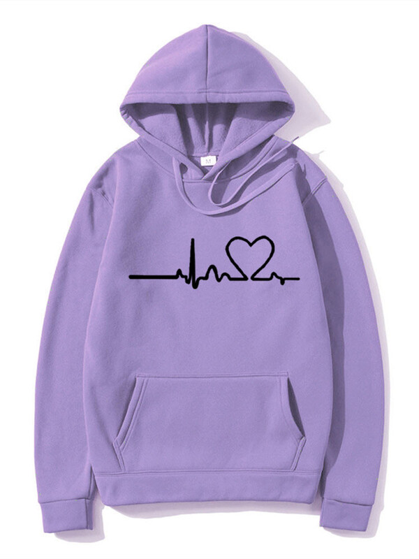 Hanorac casual pentru femei, toamnă/iarnă, imprimeu cu bătăi de inimă, pentru bărbați, cu glugă, cu glugă, hanoracă pentru femeie Top Streetwear