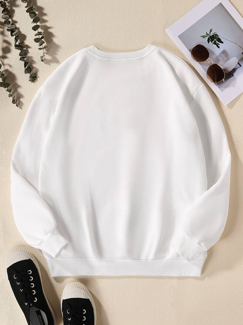 Sieviešu apdrukas džemperis ar termiski oderētu apkakli ar brīvu džemperi ar garām piedurknēm un samta