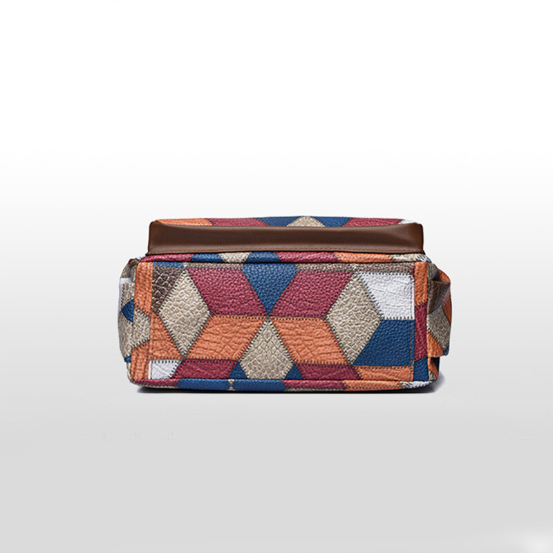 Jaunas krāsas, nacionāla stila PU ādas Bostonas soma Krāsaina Patchwork ar augšējo rokturi, liela ietilpība Crossbody rokassomas