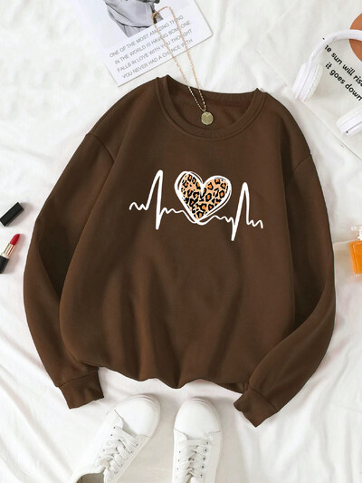 Ženski široki pulover s termo podstavom i okruglim izrezom s printom, dugih rukava i majica od baršuna