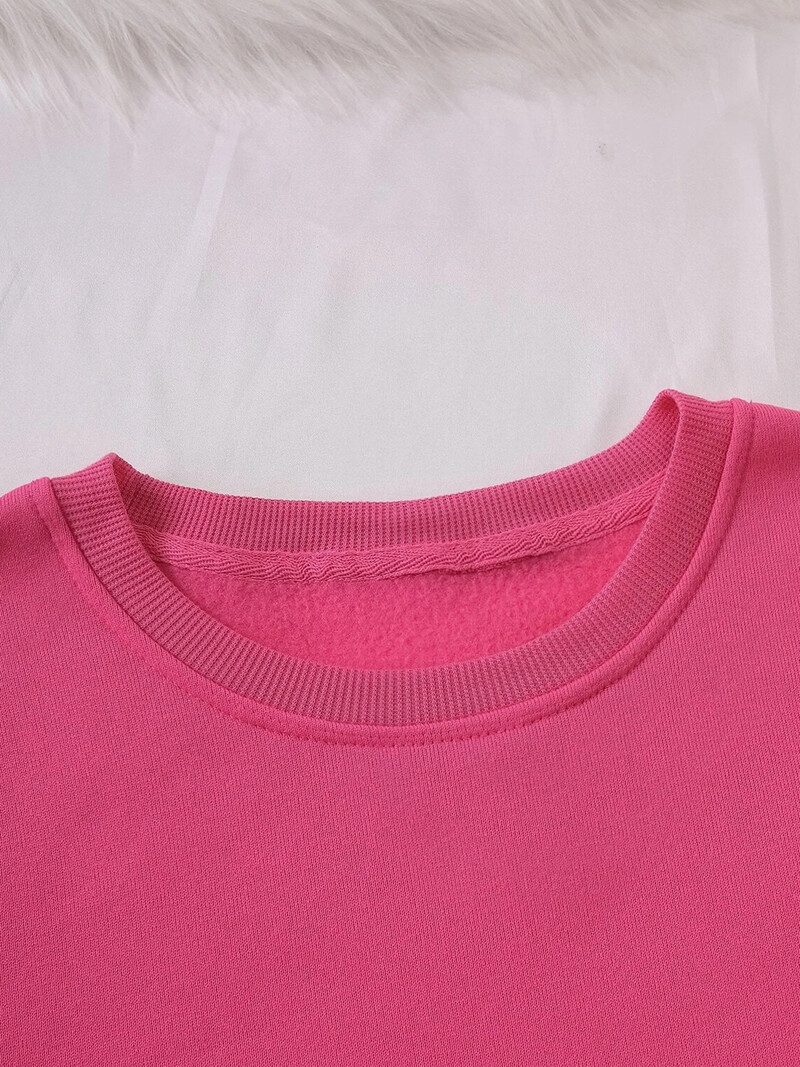 Ženski široki pulover s termo podstavom i okruglim izrezom s printom, dugih rukava i majica od baršuna