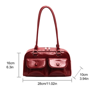 Geantă de umăr de afaceri vintage pentru femei, geantă de tote pentru navetă simplă, din piele PU, geantă pentru subrat pentru femeie, roșu de vin, genți de mână mari Poșete