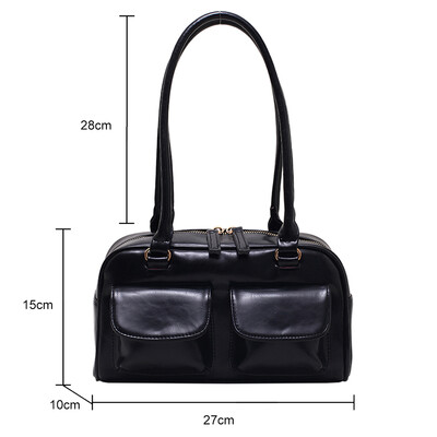 Geantă de umăr de afaceri vintage pentru femei, geantă de tote pentru navetă simplă, din piele PU, geantă pentru subrat pentru femeie, roșu de vin, genți de mână mari Poșete